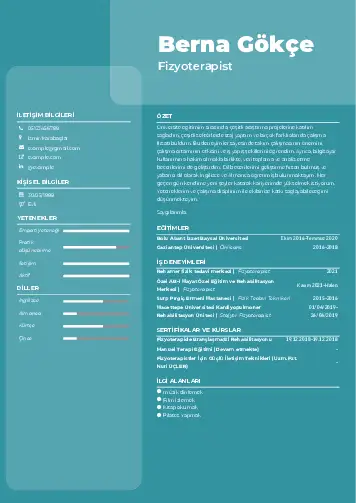 Fizyoterapist Cv Örnekleri cv indir